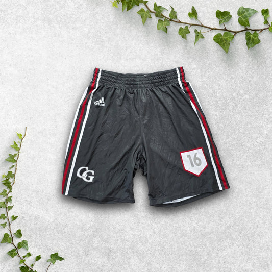 Adidas Player Issue Style Shorts W28 Grey Red White Trim Drawstring Size L 16 CG