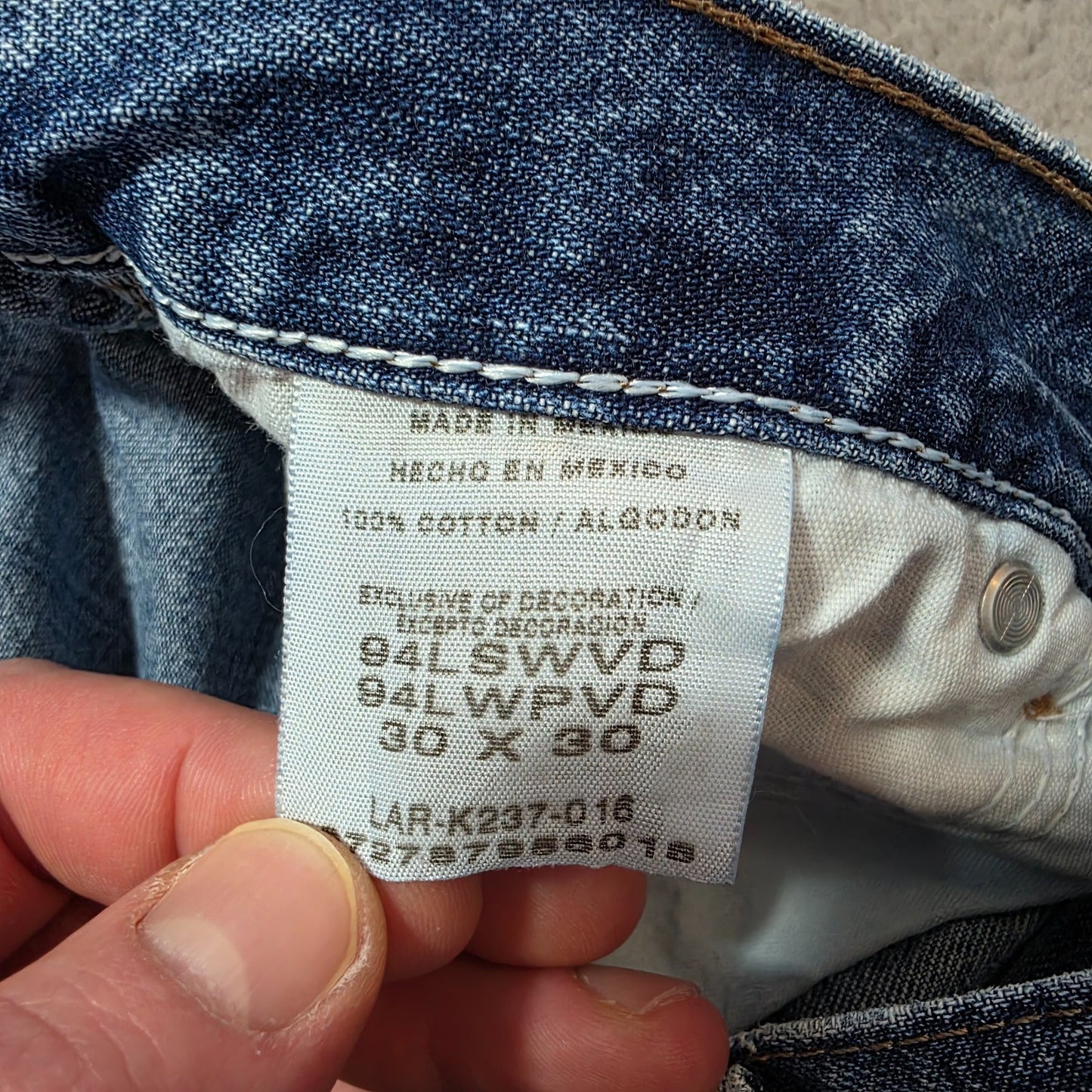 Wrangler Carpenter Jeans 94LSWVD 94LWPVD Blue Straight Leg W30 L30 Men’s Mexico