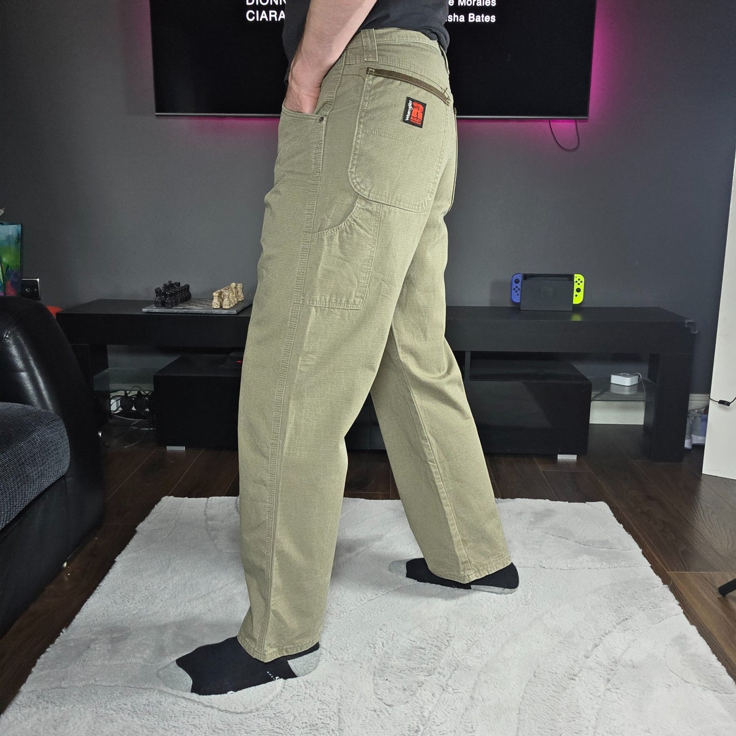 Wrangler Riggs Workwear carpenter trousers khaki-olive W32 L32 mens straight leg