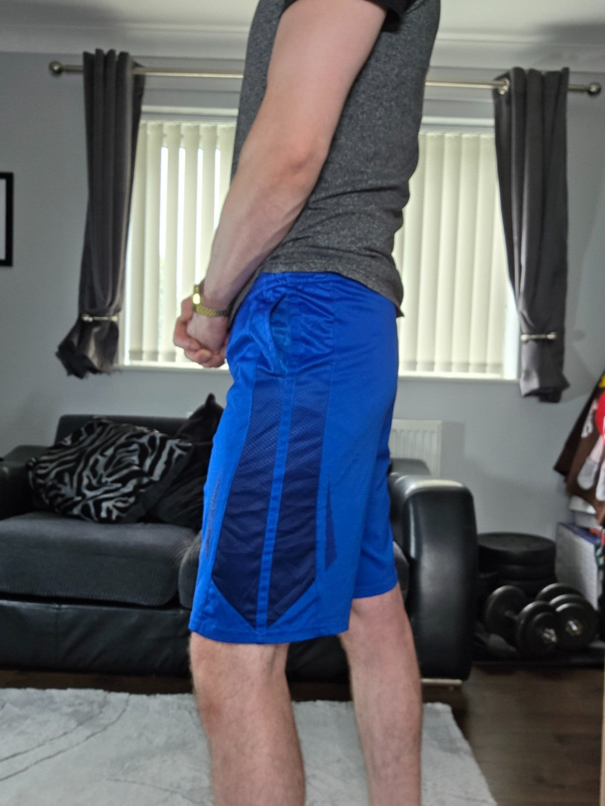 Blue Tech Gear shorts size S (W28) athletic fit side mesh panels drawstring gym