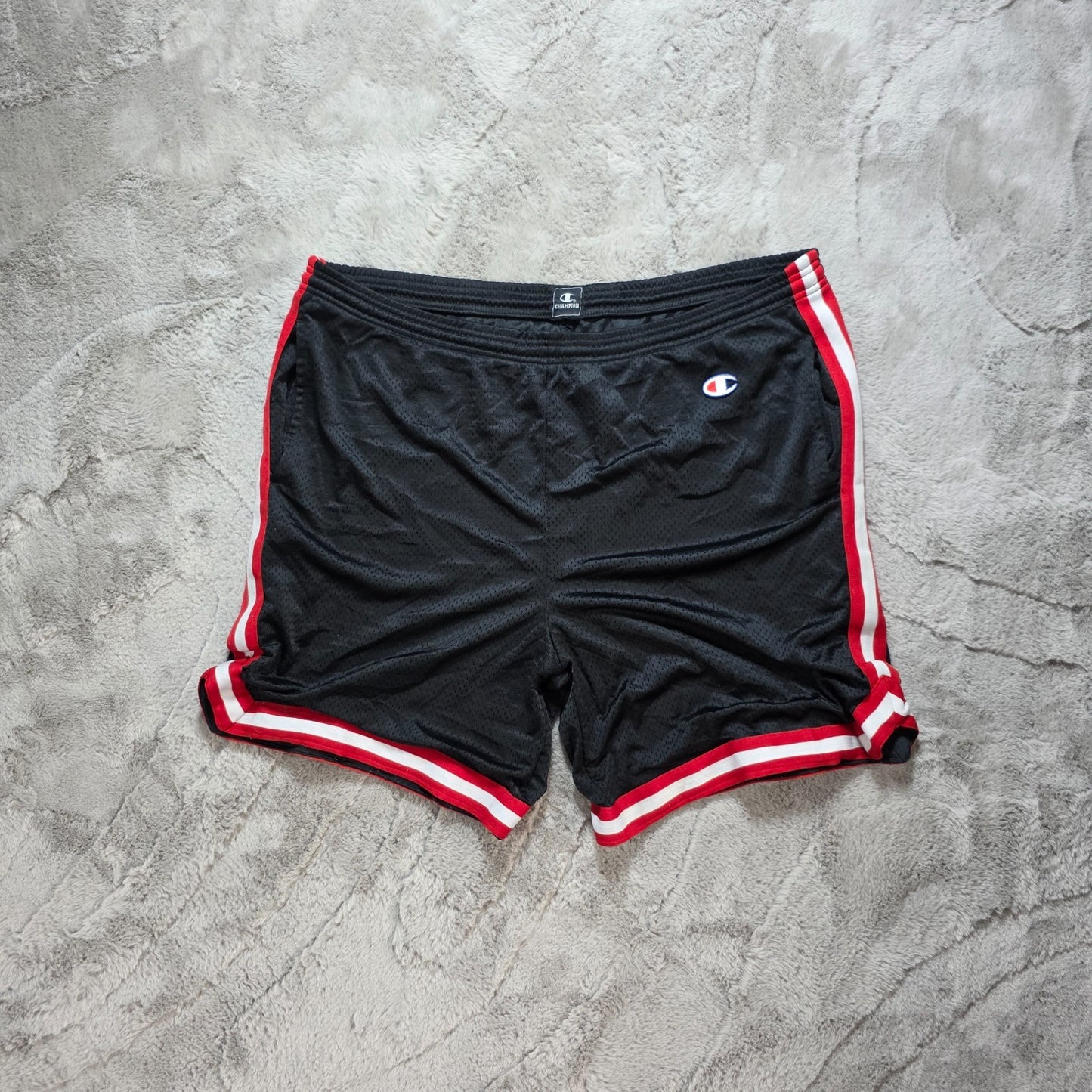 Champion Black Mesh Shorts Red Trim Men’s W40 Vintage Retro Basketball Style