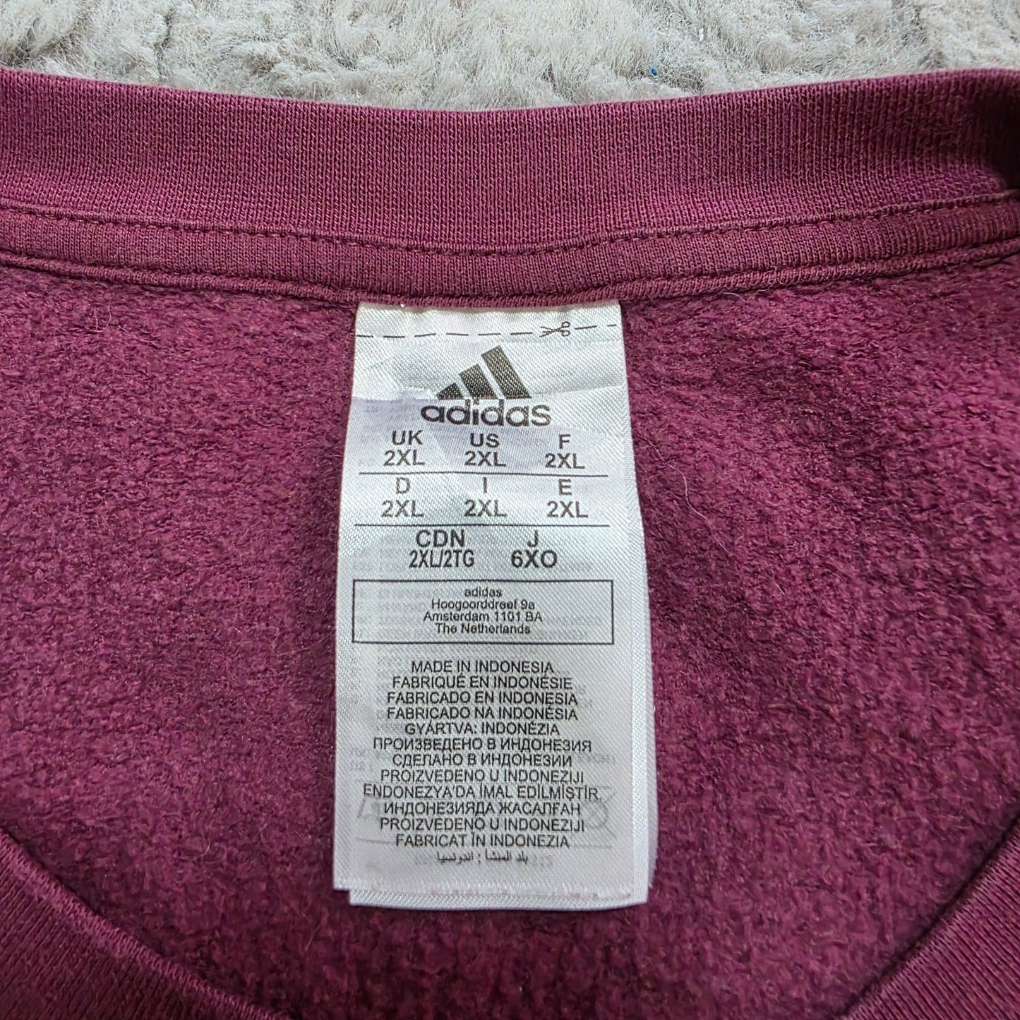 Adidas Sweatshirt Maroon 2XL β Embroidered Logo Crew Neck Jumper