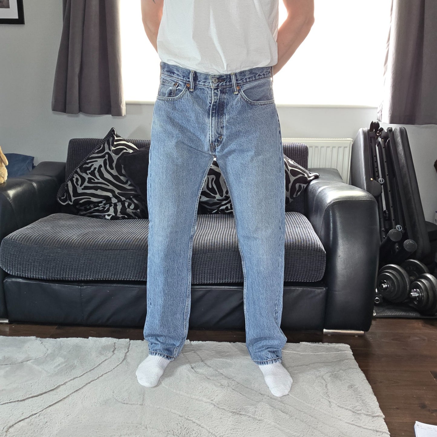 Levi's 505 Straight Fit Jeans W36 L34 Stonewashed Blue Distressed Denim