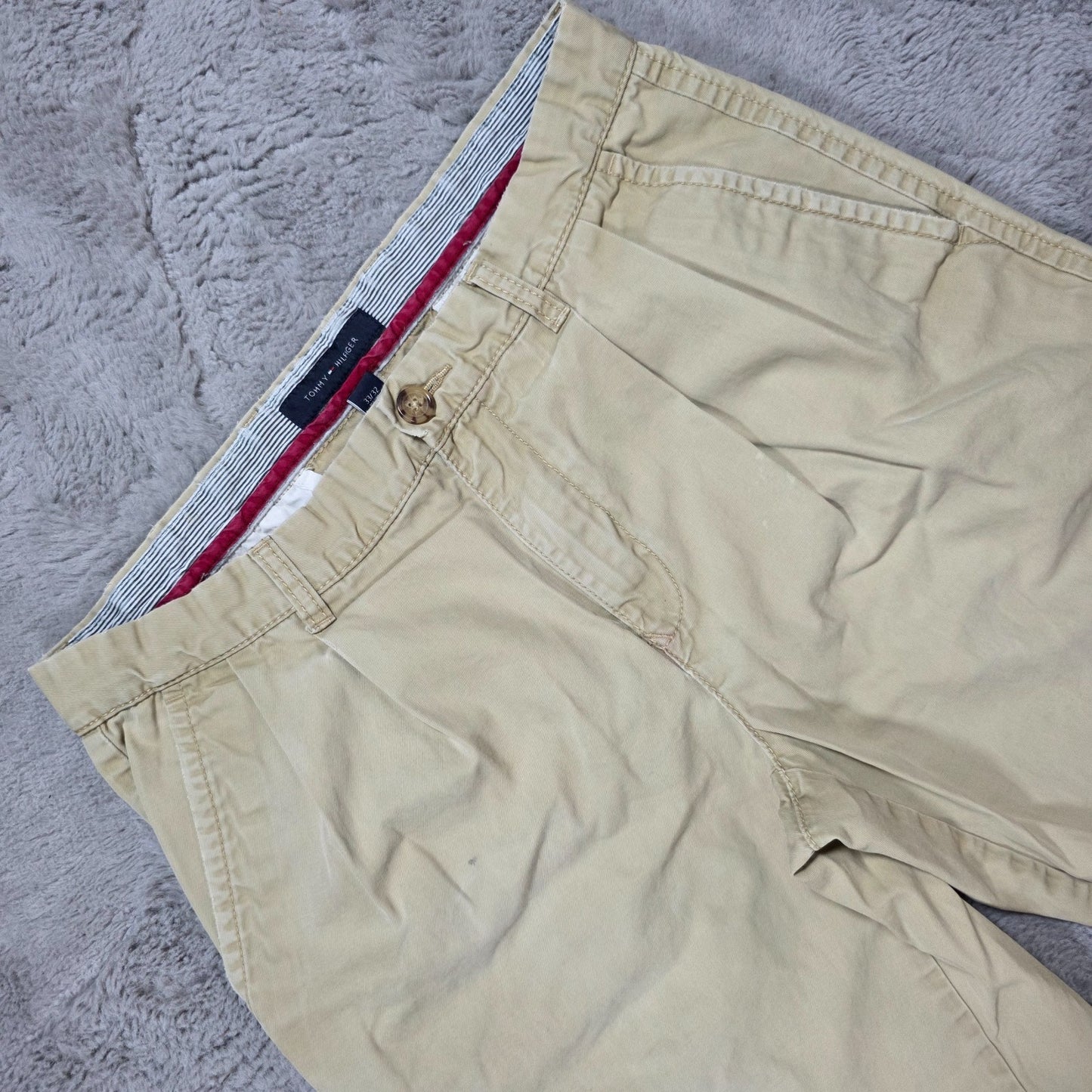 Tommy Hilfiger Beige Chino Trousers W33 L32 100% Cotton Bangladesh Pleated