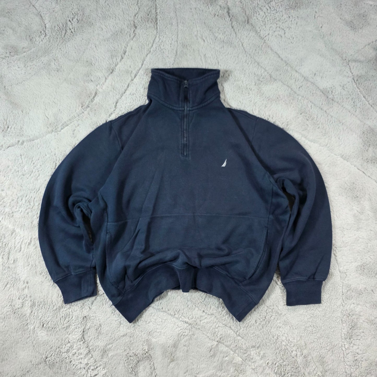 Nautica Blue Quarter Zip Sweatshirt Men’s M Pullover Jumper Logo Embroidered