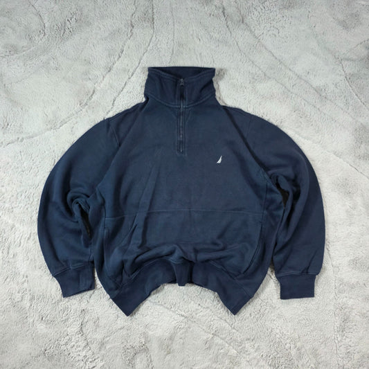 Nautica Blue Quarter Zip Sweatshirt Men’s M Pullover Jumper Logo Embroidered