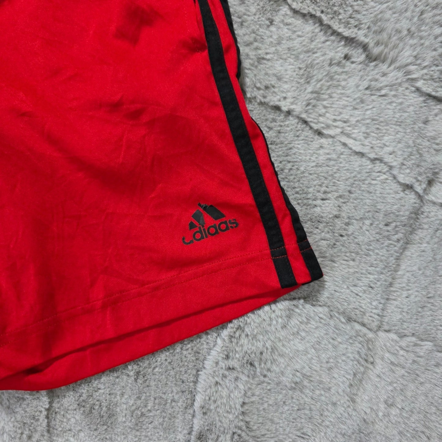 Adidas Red Sports Shorts S (8) Black Stripes Drawstring Waist Lightweight Gym