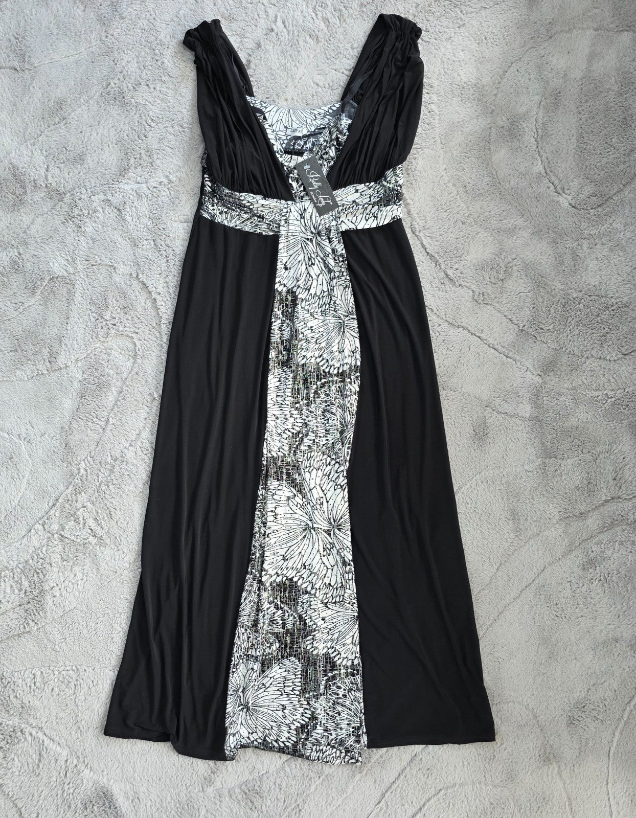 Lady Rich London Maxi Dress Women’s Black White Sleeveless Size 16 NWT