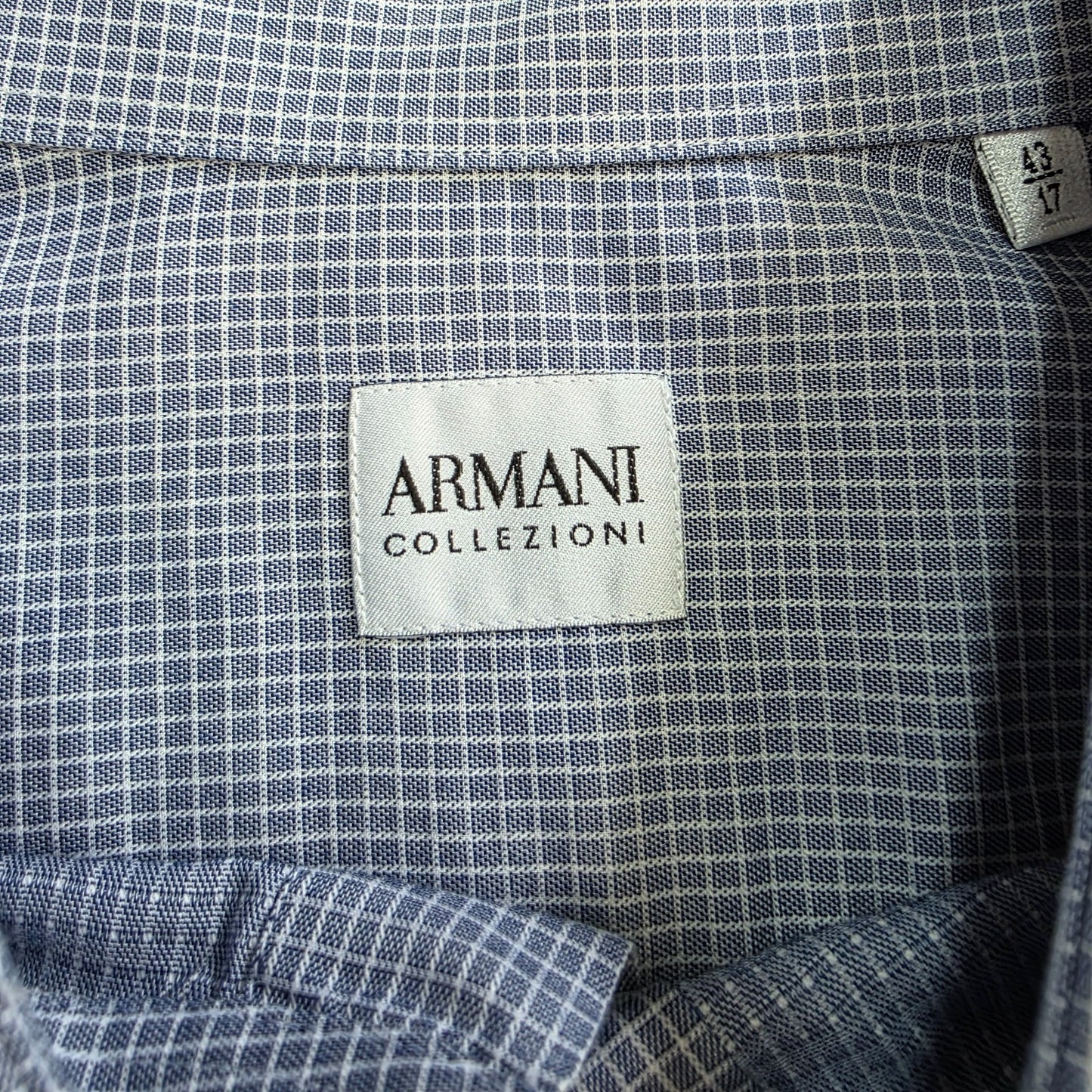Armani Collezioni Men’s Shirt Size 43/17 (XL) Blue White Check 100% Cotton