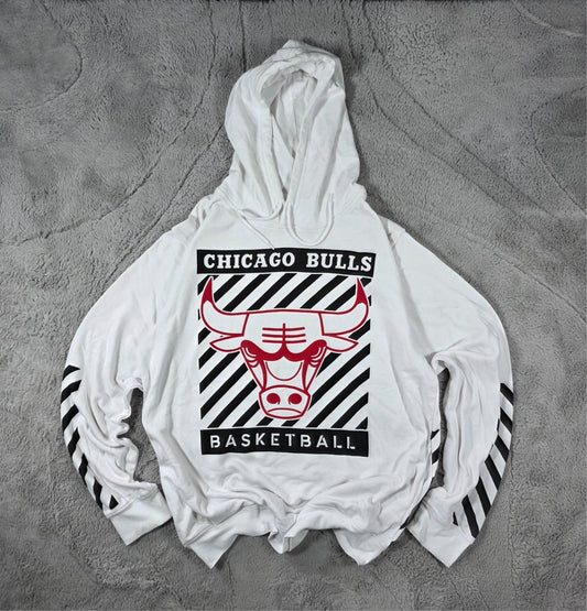 NBA Chicago Bulls Men’s White Hoodie 2XL 🏀 Graphic Pullover Sweatshirt