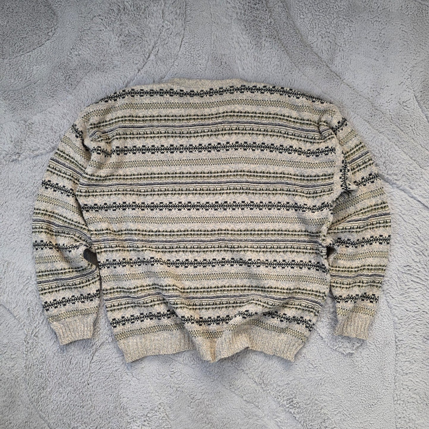 Vintage Bill Blass Knit Sweater Men’s XL Beige Stripe Cotton USA Made