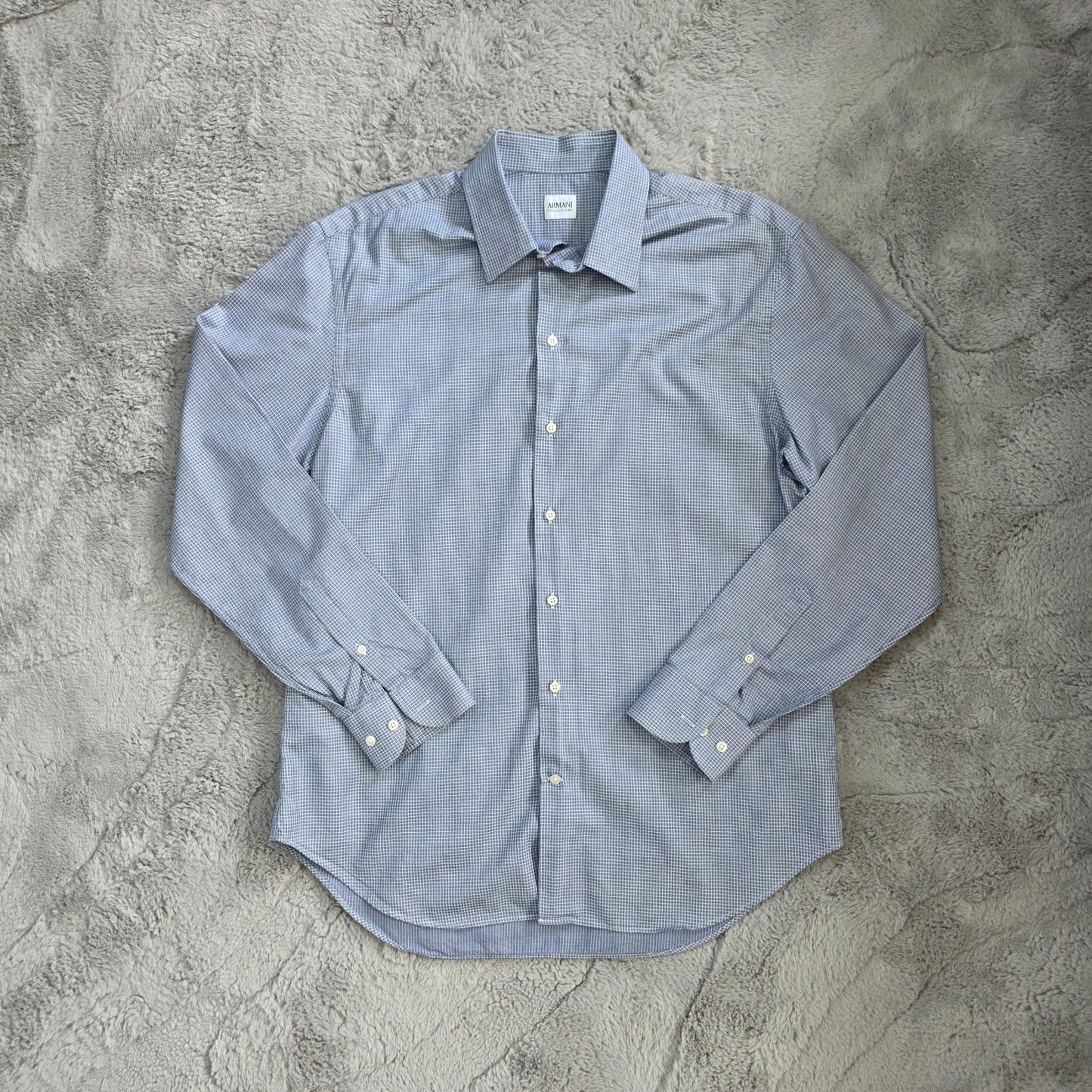 Armani Collezioni Men’s Shirt Size 43/17 (XL) Blue White Check 100% Cotton