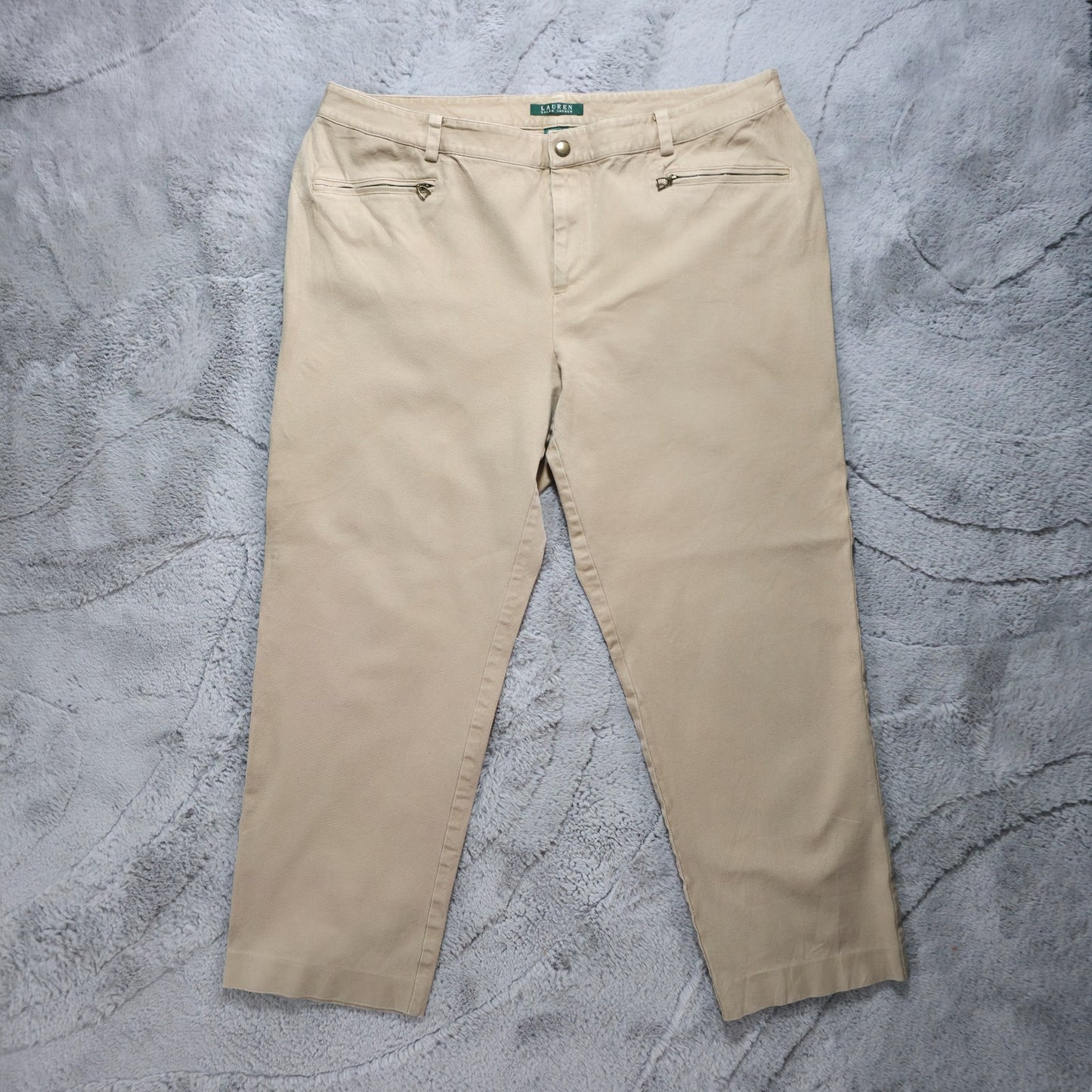 Lauren Ralph Lauren Beige Stretch Zip Pocket Trousers US 18W UK 22 W40 L28
