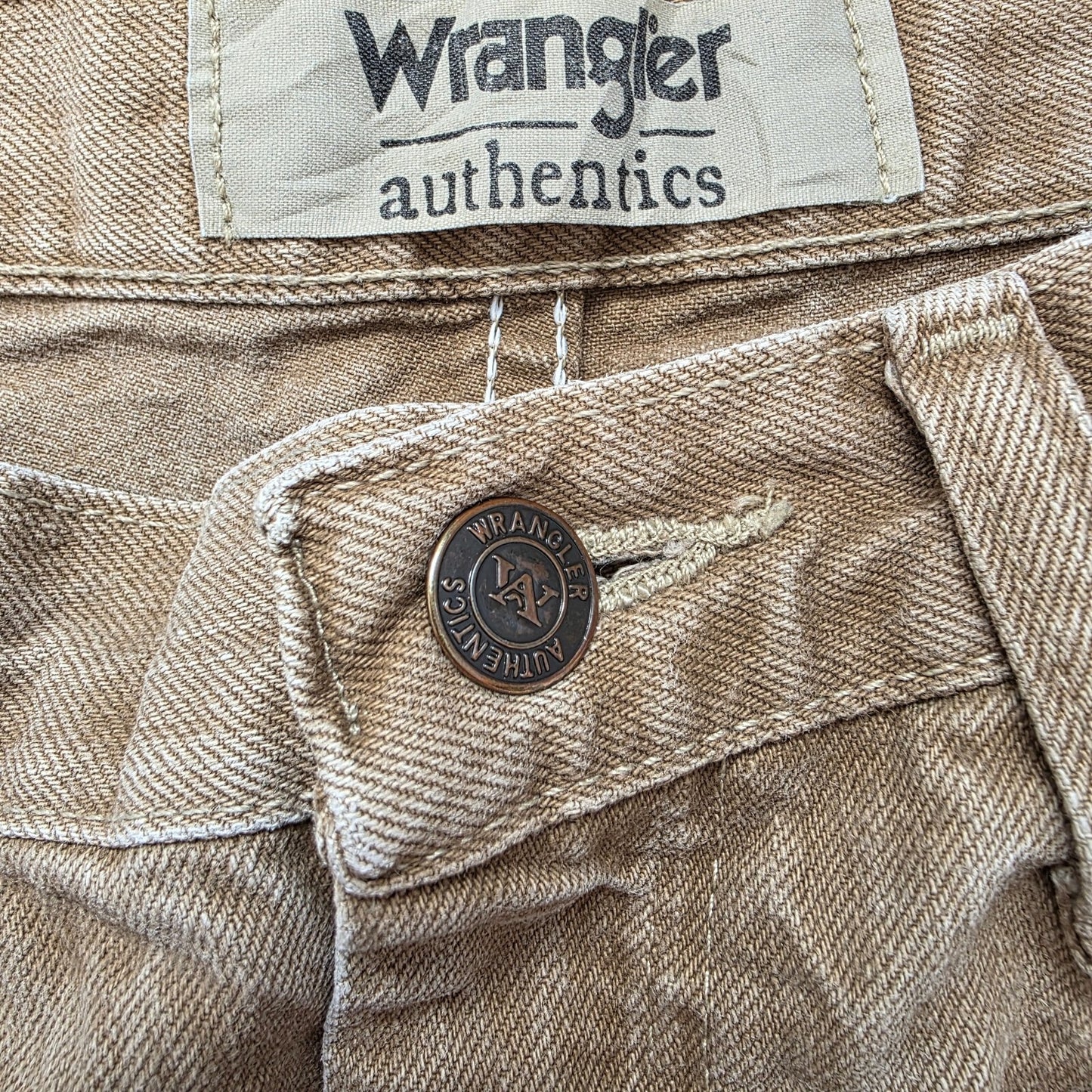 Wrangler Authentics Khaki Cut Off Denim Shorts Jorts W35 100% Cotton Mexico