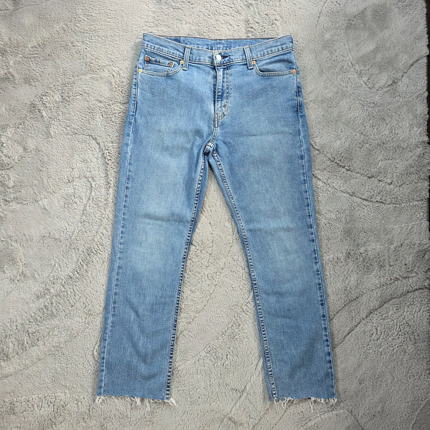 Levi’s 511 Slim Fit Jeans W32 L29 Light Blue Raw Hem Cropped Distressed
