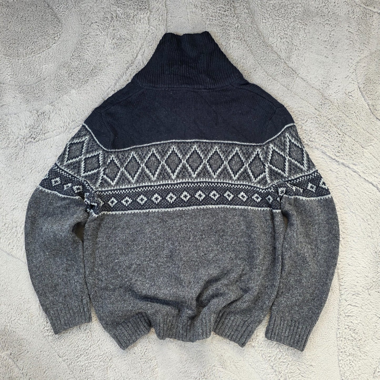 Wind River Men’s XL Patterned Knit Sweater Shawl Collar Grey Nordic