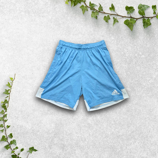 Adidas Aeroready Sports Shorts Blue White Mesh Trim Size M W26 Gym Running Light