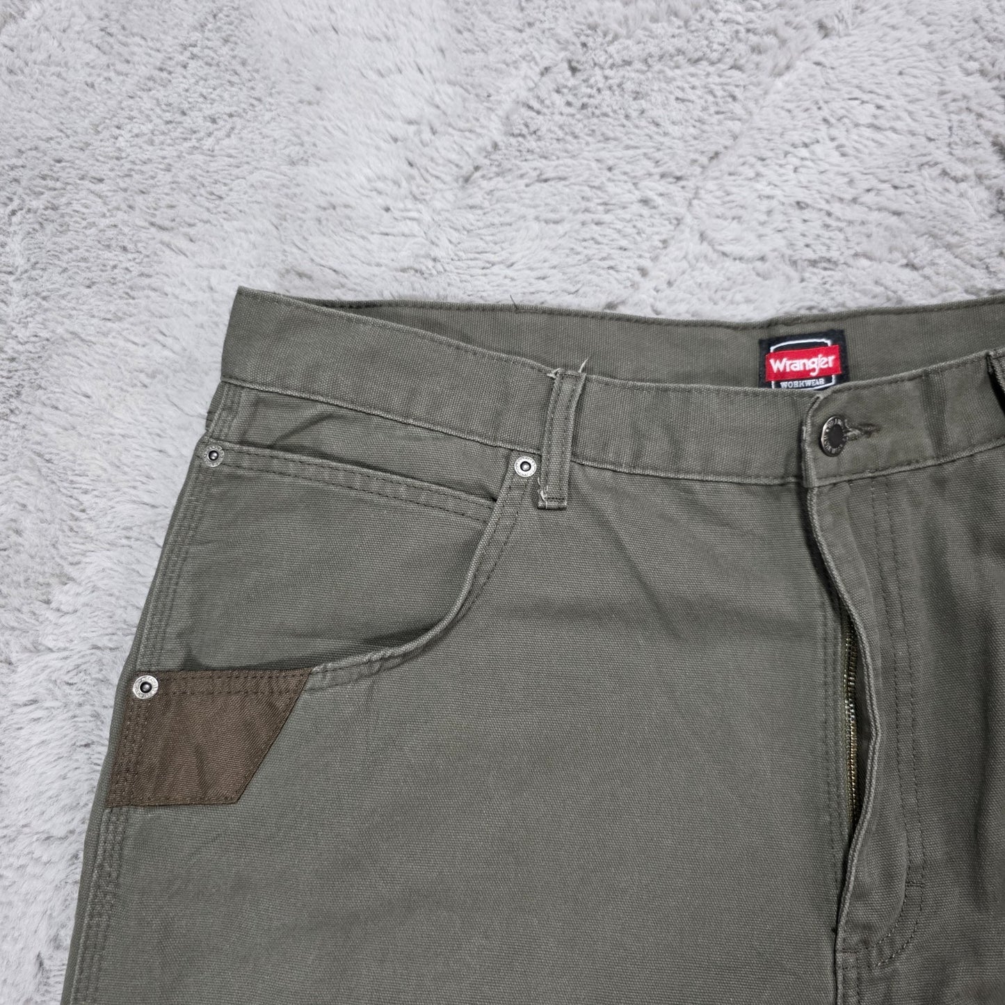Wrangler Workwear Carpenter Jeans Green Straight Fit W38 L33 Hammer Loop Cut