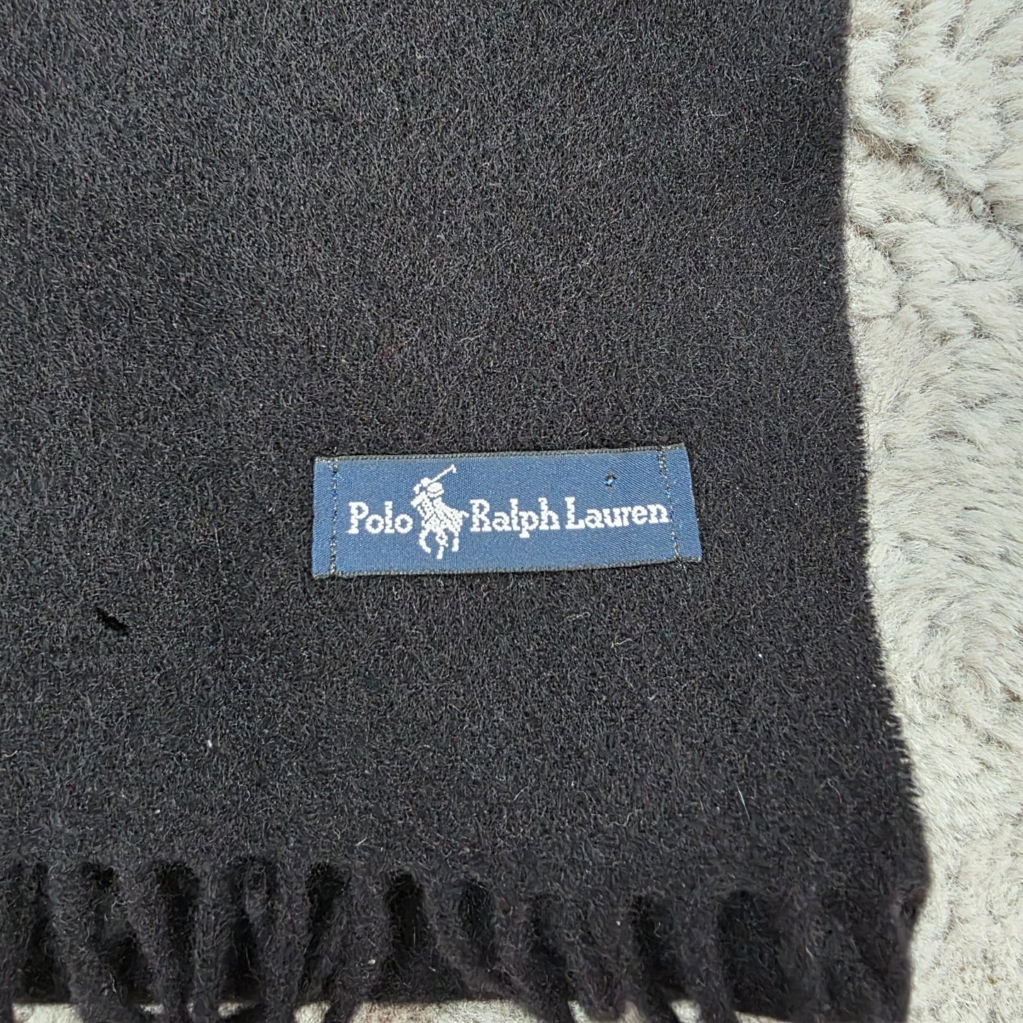 Polo Ralph Lauren Black Wool Scarf Winter Knit Men’s Women’s 163cm x 30cm