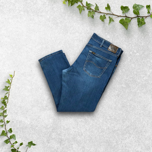 Lee Jeans Regular Fit Blue Denim W38 L29 Zip Fly Straight Leg Mexico 2009540