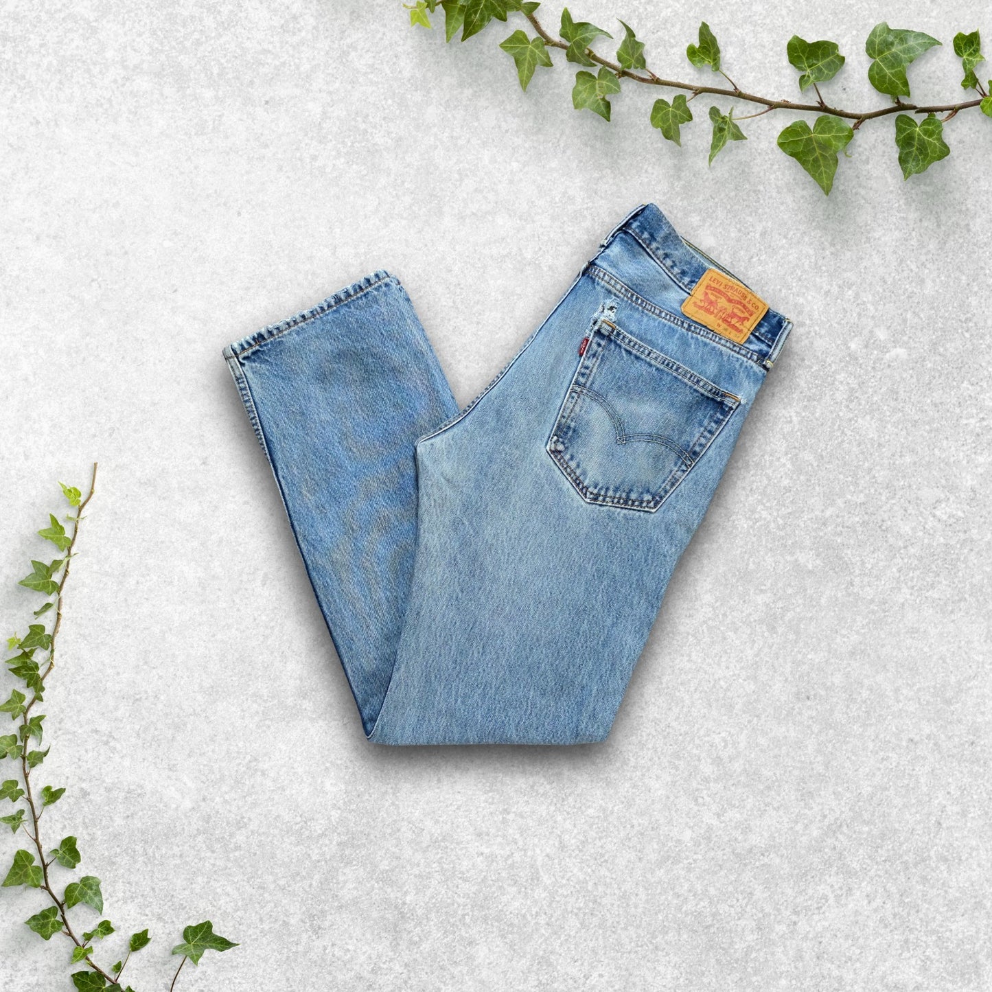 Levi's 505 Straight Fit Jeans W36 L34 Stonewashed Blue Distressed Denim