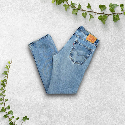 Levi's 505 Straight Fit Jeans W36 L34 Stonewashed Blue Distressed Denim