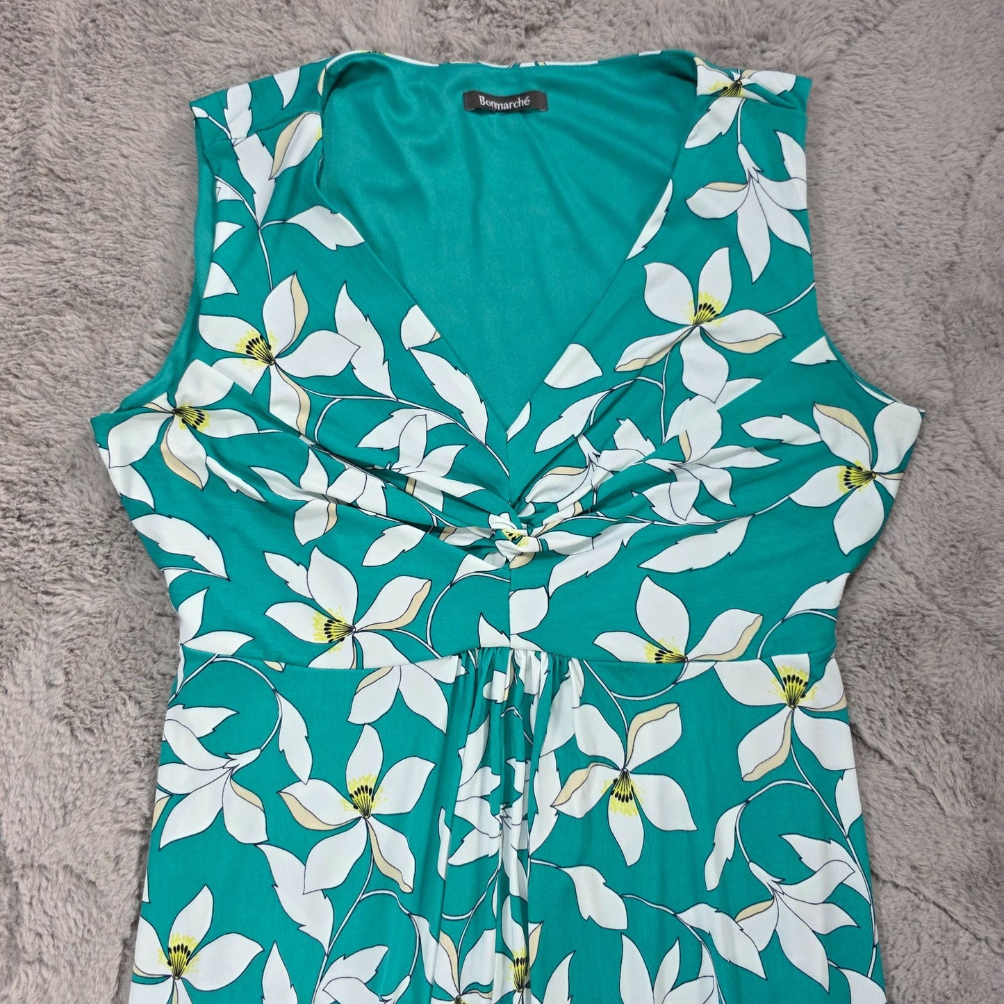 Bonmarché Maxi Dress Women’s Green White Floral Sleeveless Summer (No Label)