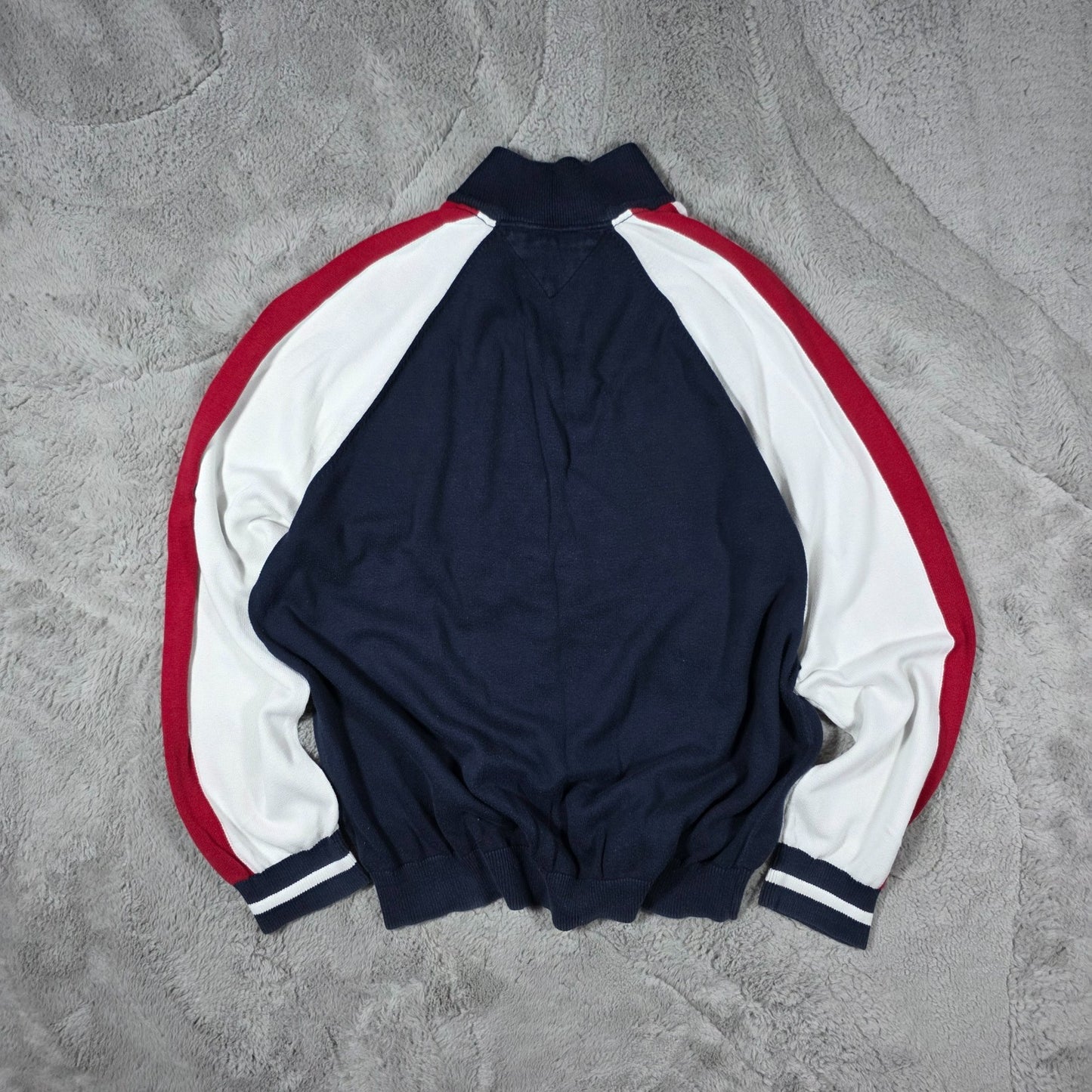 Tommy Hilfiger Quarter Zip Sweatshirt Navy White Red XXL Cotton Pullover Jumper