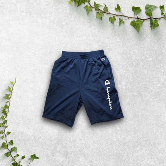 Champion Navy Mesh Shorts Youth Size W24 8" Inseam 12-14 years Side Logo Sports