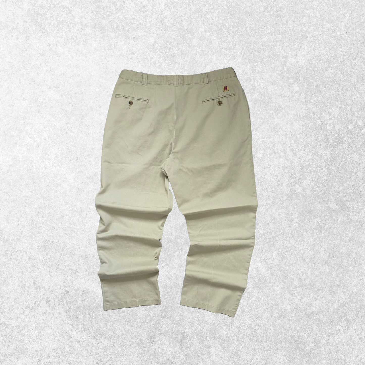 Tommy Hilfiger Beige Chino Trousers W37 L30 Crest Logo Vintage 100% Cotton