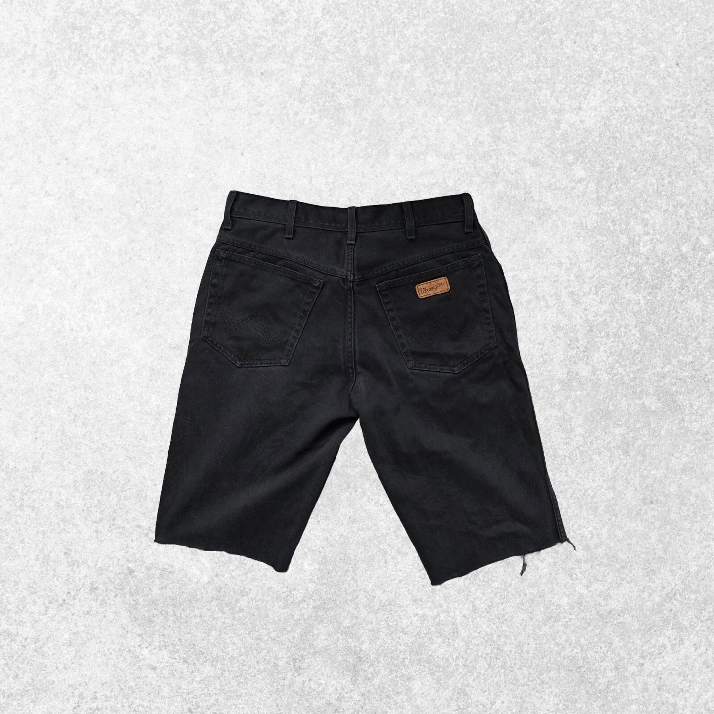Wrangler black denim cut off shorts W33 frayed hem regular fit 100% cotton