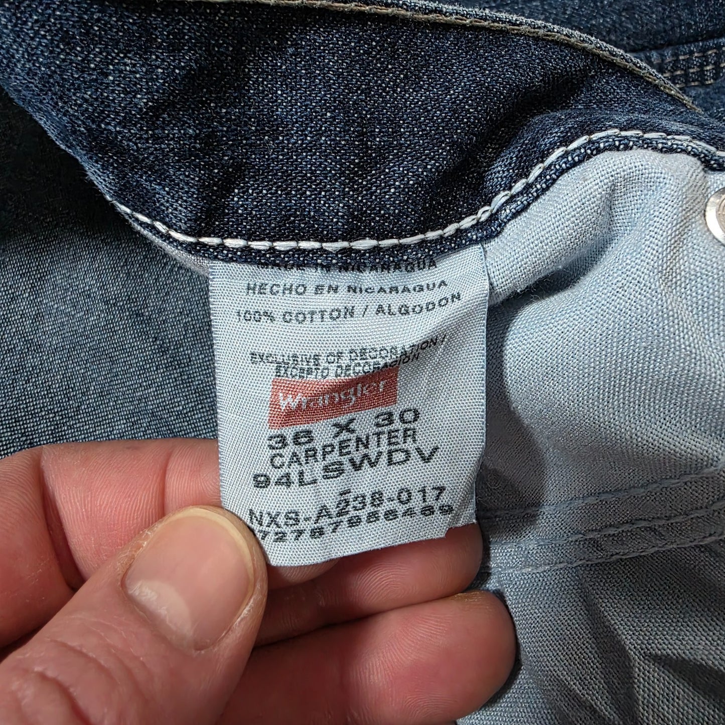 Wrangler Carpenter Jeans Blue Straight Fit 94LSWDV W36 L30 Made in Nicaragua