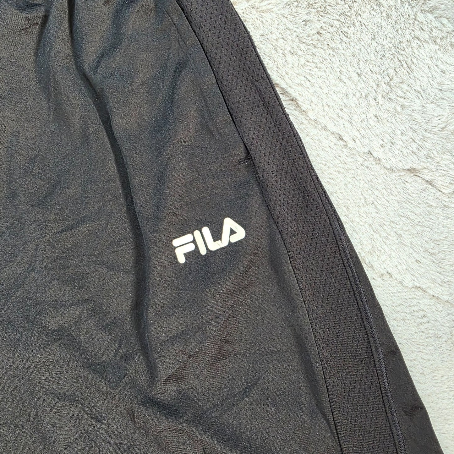 Fila Black Sports Shorts Size M W28 Made in Vietnam Mesh Panel Gymwear