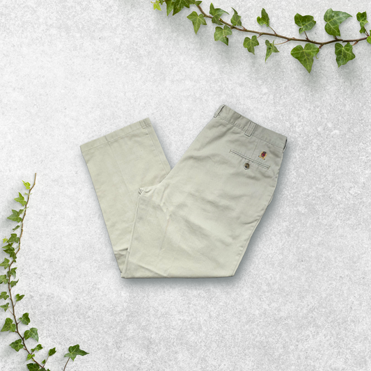 Tommy Hilfiger Beige Chino Trousers W37 L30 Crest Logo Vintage 100% Cotton