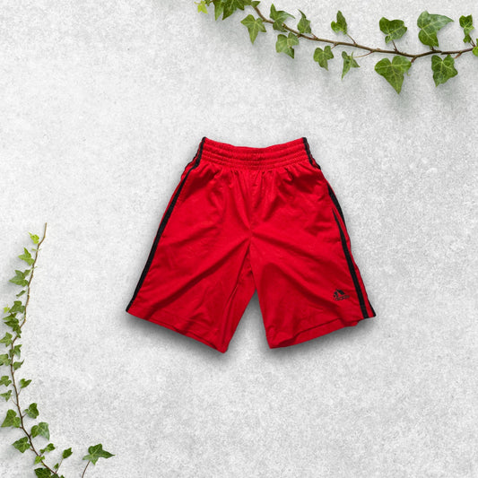 Adidas Red Sports Shorts S (8) Black Stripes Drawstring Waist Lightweight Gym