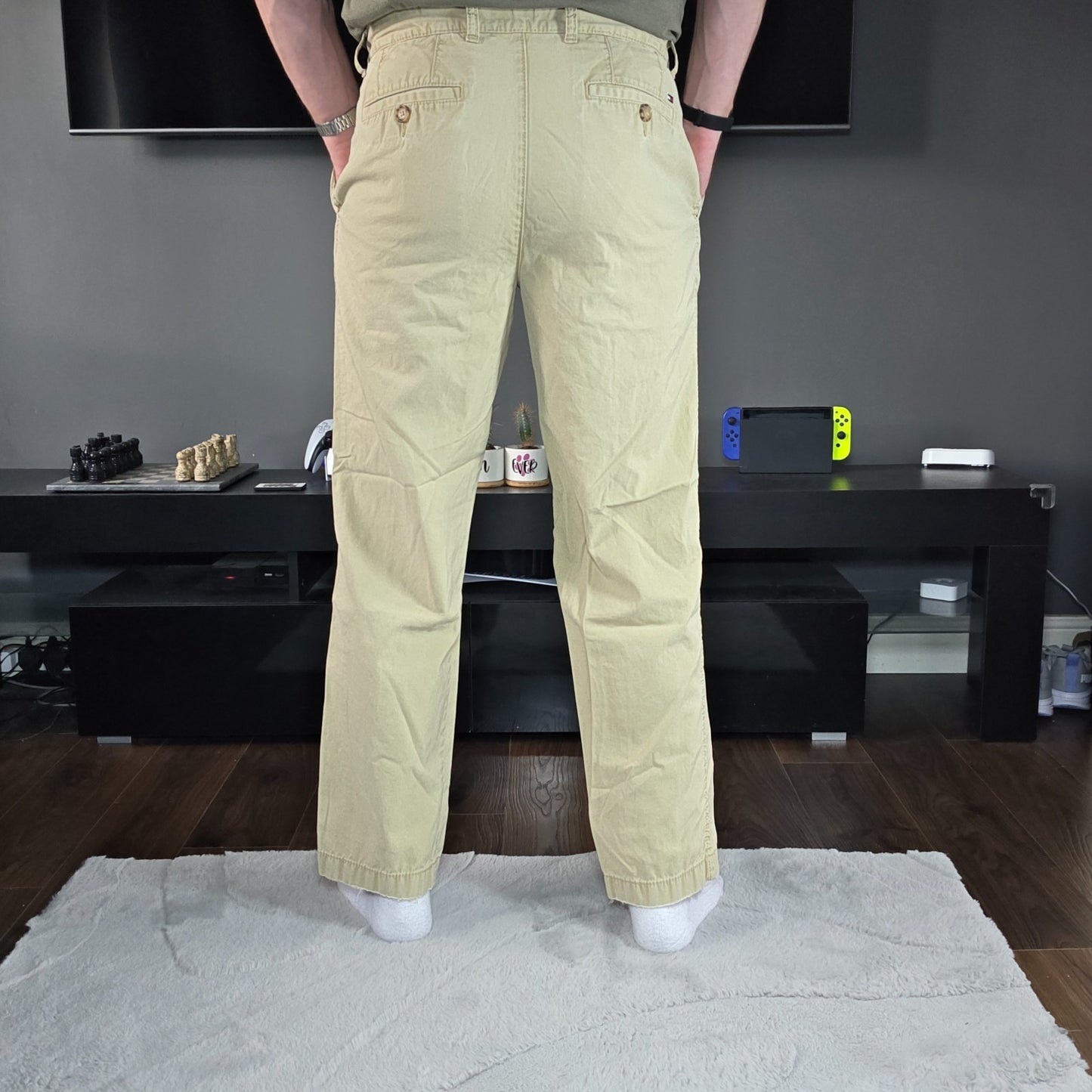 Tommy Hilfiger Beige Chino Trousers W33 L32 100% Cotton Bangladesh Pleated