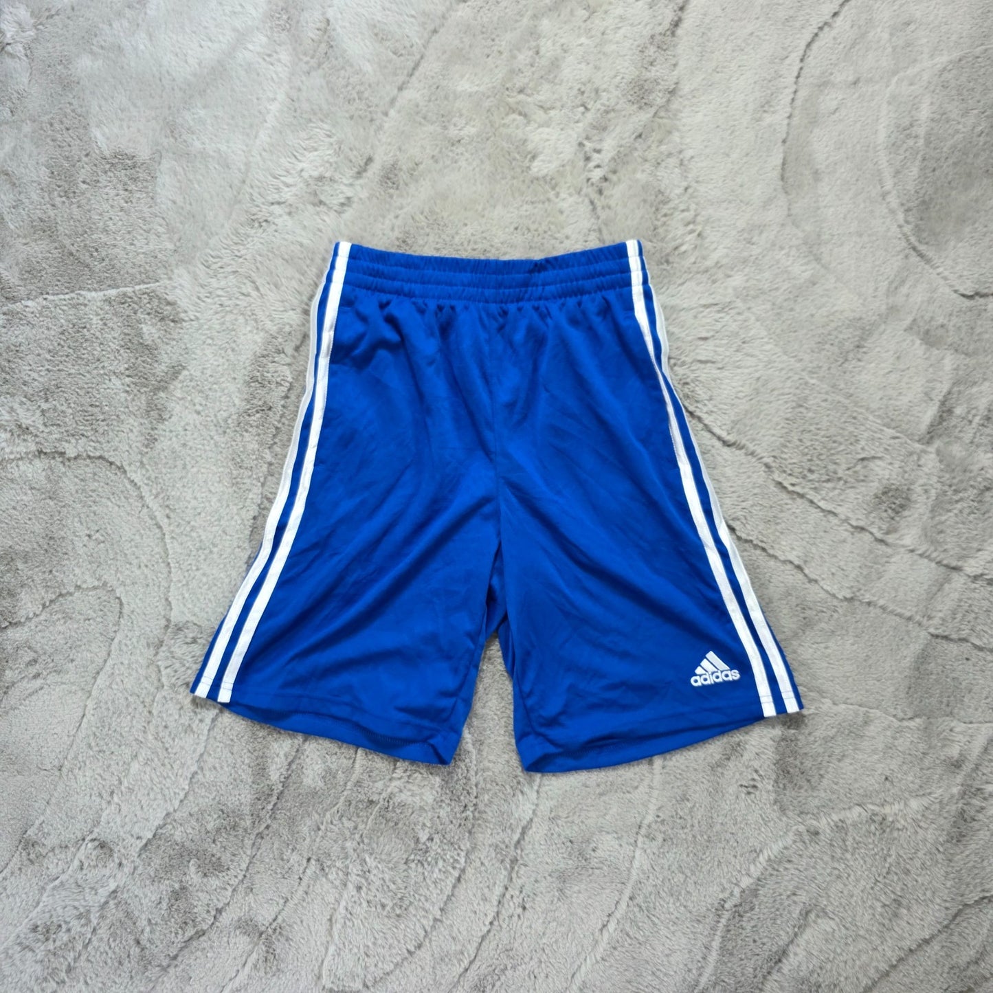 Adidas Blue Sports Shorts Youth M (10/12) W24 Mesh Stripe Gym Activewear
