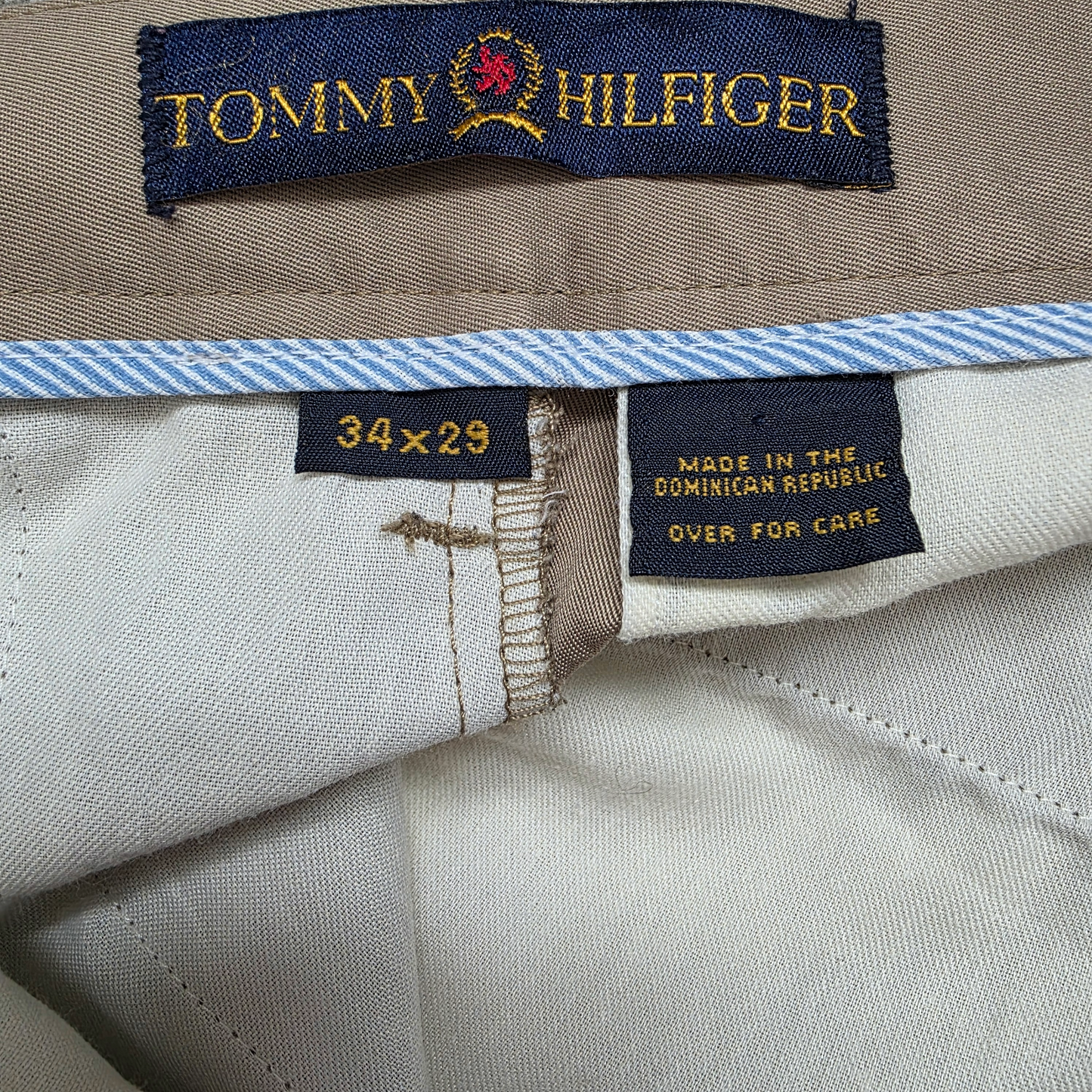 Vintage Tommy Hilfiger Trousers Mens Beige Chinos W34 L29 Smart Cotton Crest 00s
