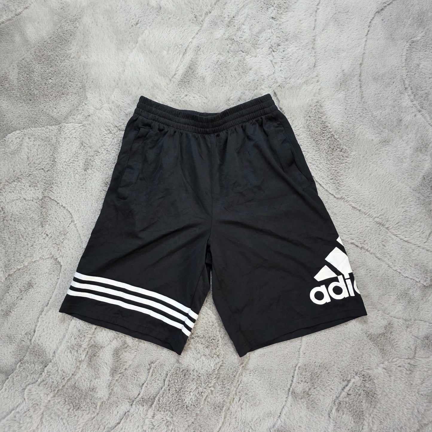 Adidas Basketball Shorts Black White Logo W24 Elastic Waist Youth Large (14/16)