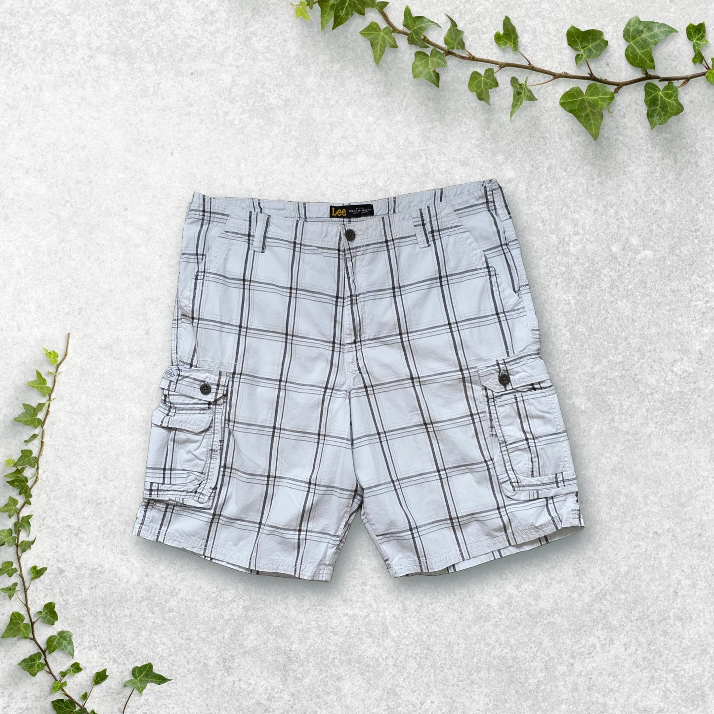 Lee Checked Cargo Shorts W40 White Grey Cotton Summer Utility Pockets