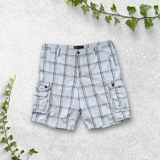 Lee Checked Cargo Shorts W40 White Grey Cotton Summer Utility Pockets