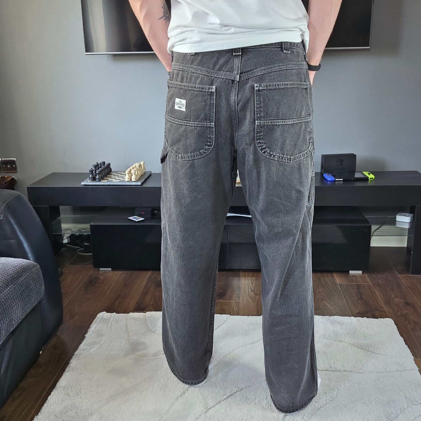 Vintage Lee Dungarees Carpenter Jeans Black W36 L32 Straight Leg USA Made