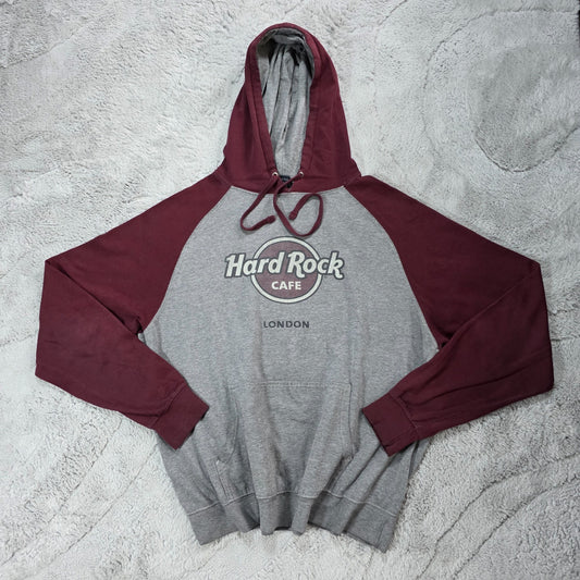 Hard Rock Cafe London Hoodie Grey & Maroon L – Lightweight Pullover Sweatshirt