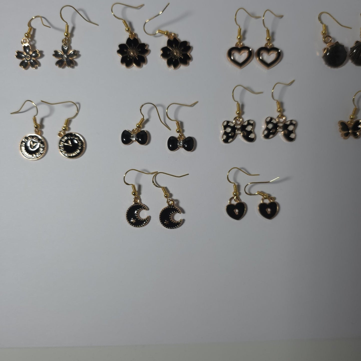Charm Earrings Job Lot x10 Pairs Enamel Base Gold Plated 925 Silver Hooks