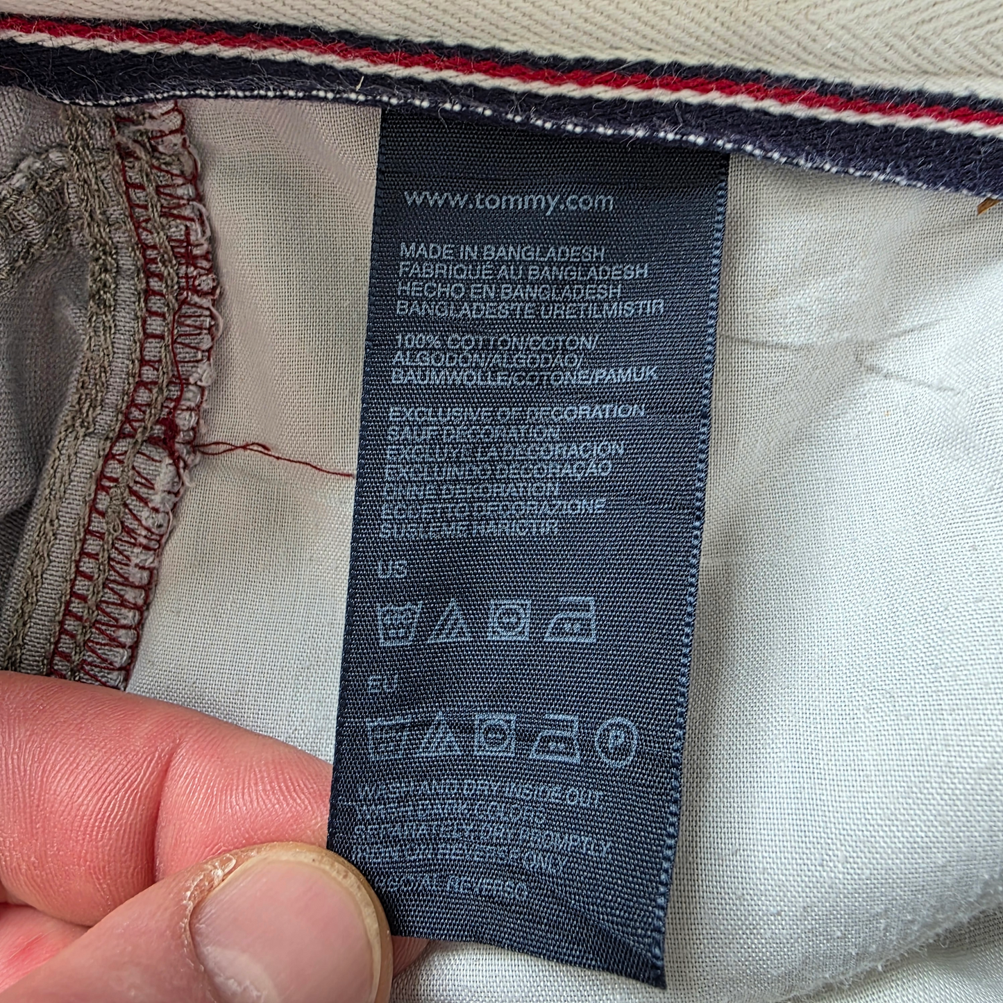 Tommy Hilfiger Light Grey Cotton Trousers โ W33 L31 โ Custom Fit