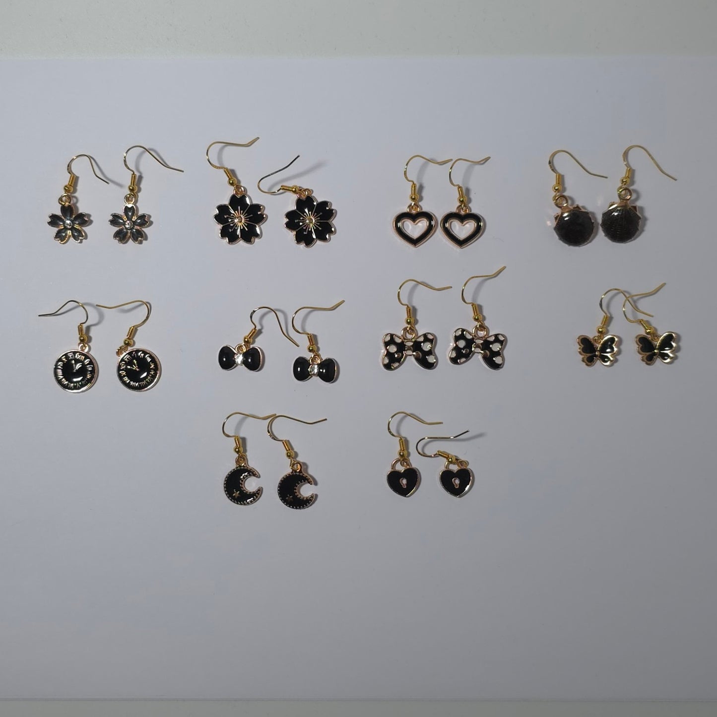Charm Earrings Job Lot x10 Pairs Enamel Base Gold Plated 925 Silver Hooks