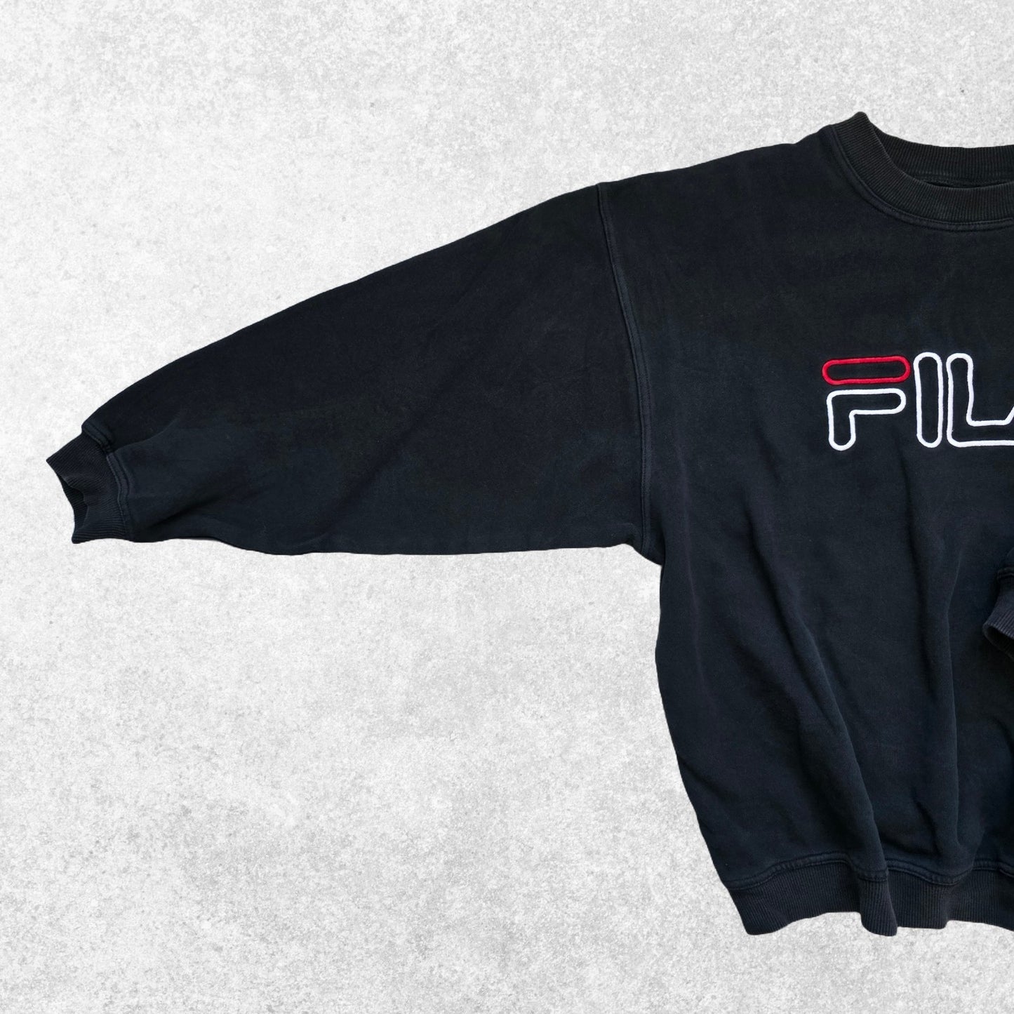 Vintage 00s FILA Spell Out Sweatshirt Black Large Boxy Made In Canada