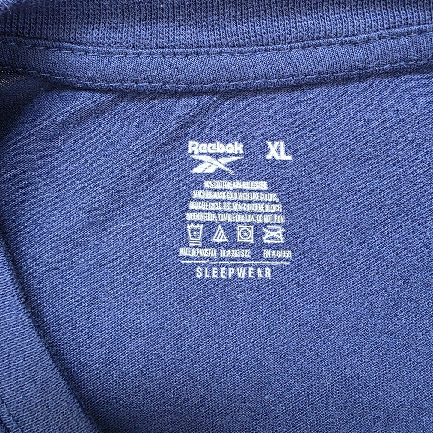 Reebok Sleepwear Navy Blue Logo T-Shirt Men's XL Cotton Casual Tee