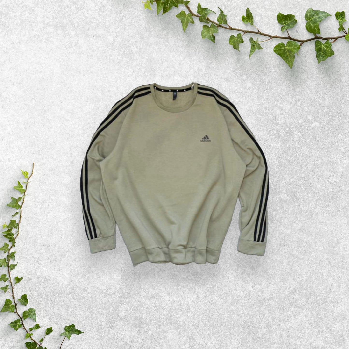 Adidas Primegreen Men’s Olive Green Three Stripes Sweatshirt Size XL