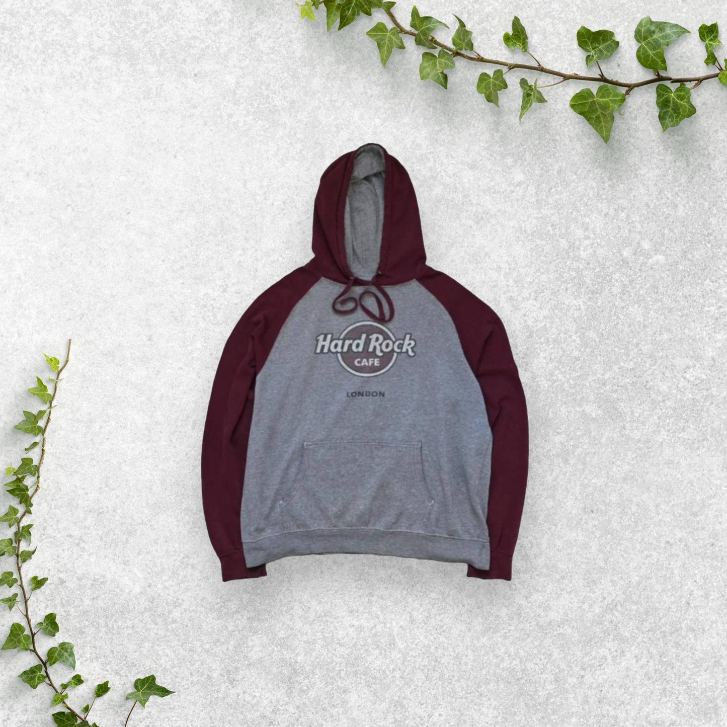 Hard Rock Cafe London Hoodie Sweatshirt Mens L Grey Red Hooded Classic Vintage